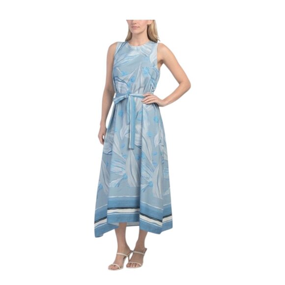 LA RAGAZZE Dresses & Skirts - LA RAGAZZE Linen Blend Round Neck Maxi Dress With Border Print